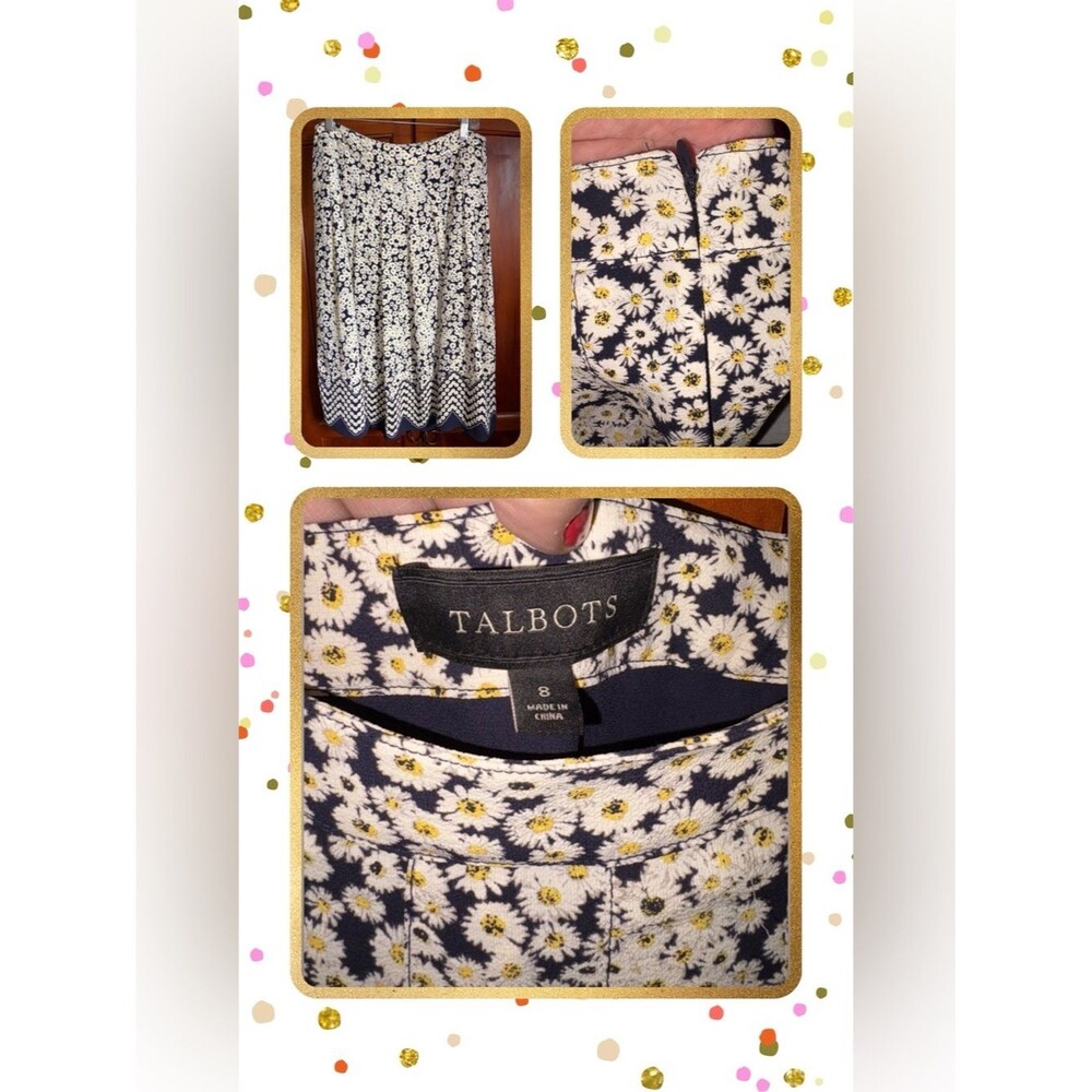 Talbots Navy and Cream Floral Midi Skirt #1606
